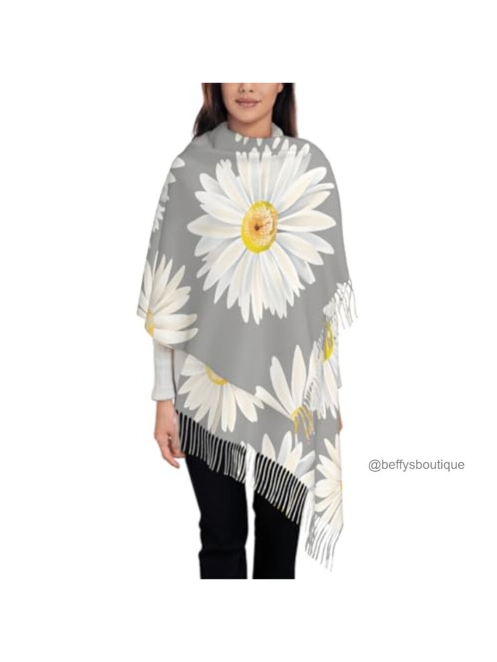 Faux Cashmere Floral Tassel Scarf Blanket Wrap Shawl 77.6x28.3in